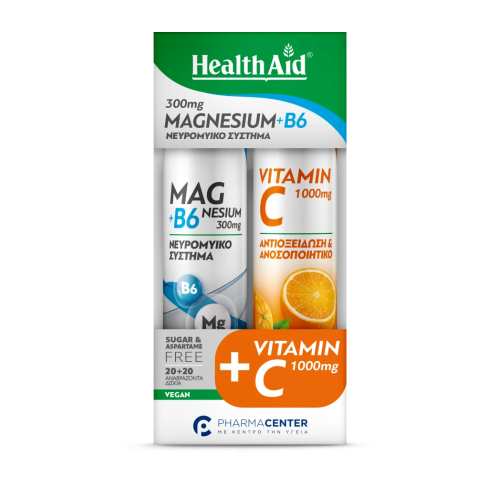 HEALTH AID PROMO MAGNESIUM + B6 20 ΑΝΑΒΡΑΖΟΝΤΑ ΔΙΣΚΙΑ & VITAMIN C 1000MG 20 ΑΝΑΒΡΑΖΟΝΤΑ ΔΙΣΚΙΑ