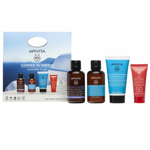 APIVITA PROMO SUMMER IN GREECE ESSENTIALS TO GO FOAMING CLEANSER 75ML & HYALURONIC HYDRA SHAMPOO 75ML & HYALURONIC HYDRA CONDITIONER ΜΑΛΛΙΩΝ 50ML & ΔΩΡΟ BEE SUN SAFE SPF50 15ML
