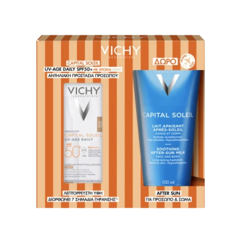 VICHY CAPITAL SOLEIL PROMO ΑΝΤΗΛΙΑΚΟ UV-AGE DAILY ΜΕ ΧΡΩΜΑ LIGHT SPF50+ 40ML & ΔΩΡΟ AFTER SUN ΠΡΟΣΩΠΟ & ΣΩΜΑ 100ML