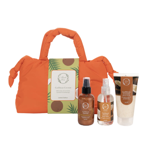 FRESH LINE PROMO CARIBBEAN COCONUT SHOWER SCRUB 150ML & SHIMMERING BODY OIL 150ML & BODY WATER 150ML & ΤΣΑΝΤΑ