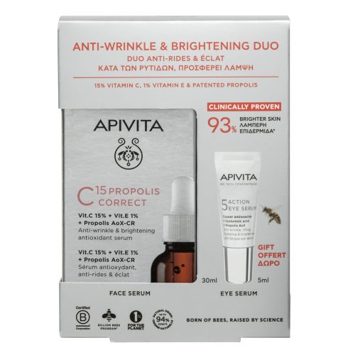 APIVITA PROMO ANTI-WRINKLE & BRIGHTENING DUO C15 PROPOLIS CORRECT SERUM ΠΡΟΣΩΠΟΥ 30ML & ΔΩΡΟ SERUM ΜΑΤΙΩΝ 5 ACTION 5ML