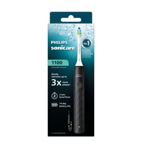 PHILIPS SONICARE 1100 ΜΑΥΡΗ ΕΠΑΝΑΦΟΡΤΙΖΟΜΕΝΗ ΗΛΕΚΤΡΙΚΗ ΟΔΟΝΤΟΒΟΥΡΤΣΑ 1ΤΜΧ