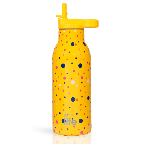 ECO LIFE DOTS IN YELLOW THERMOS ΜΕ ΕΣΩΤΕΡΙΚΟ ΚΑΛΑΜΑΚΙ 550ML