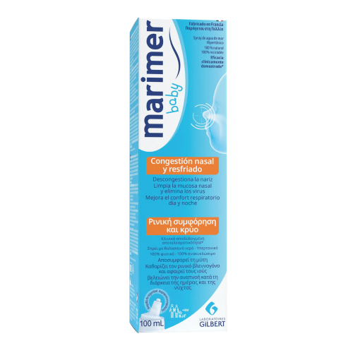 MARIMER BABY NASAL CONGESTION & COLD ΥΠΕΡΤΟΝΟ ΡΙΝΙΚΟ SPRAY ΓΙΑ ΒΡΕΦΗ & ΠΑΙΔΙΑ 100ML